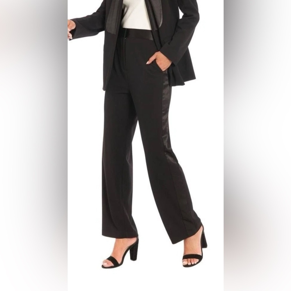 Muse Black Wide Leg Satin Accented Women's Tuxedo-Inspired Pants R13